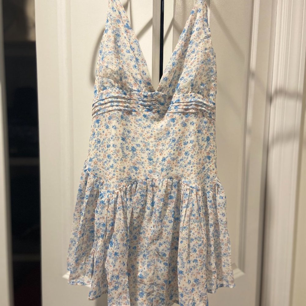 Cellucci White, Blue, and Orange Floral Mini Dress